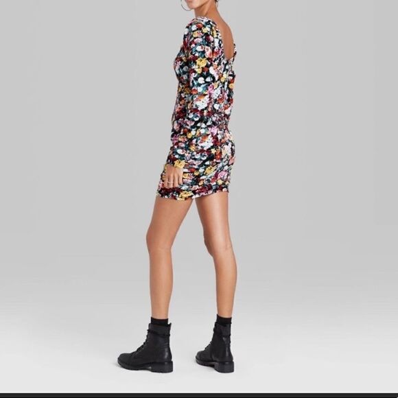 Wild Fable Multi Color Floral Velvet Mini Dress - Picture 3 of 7